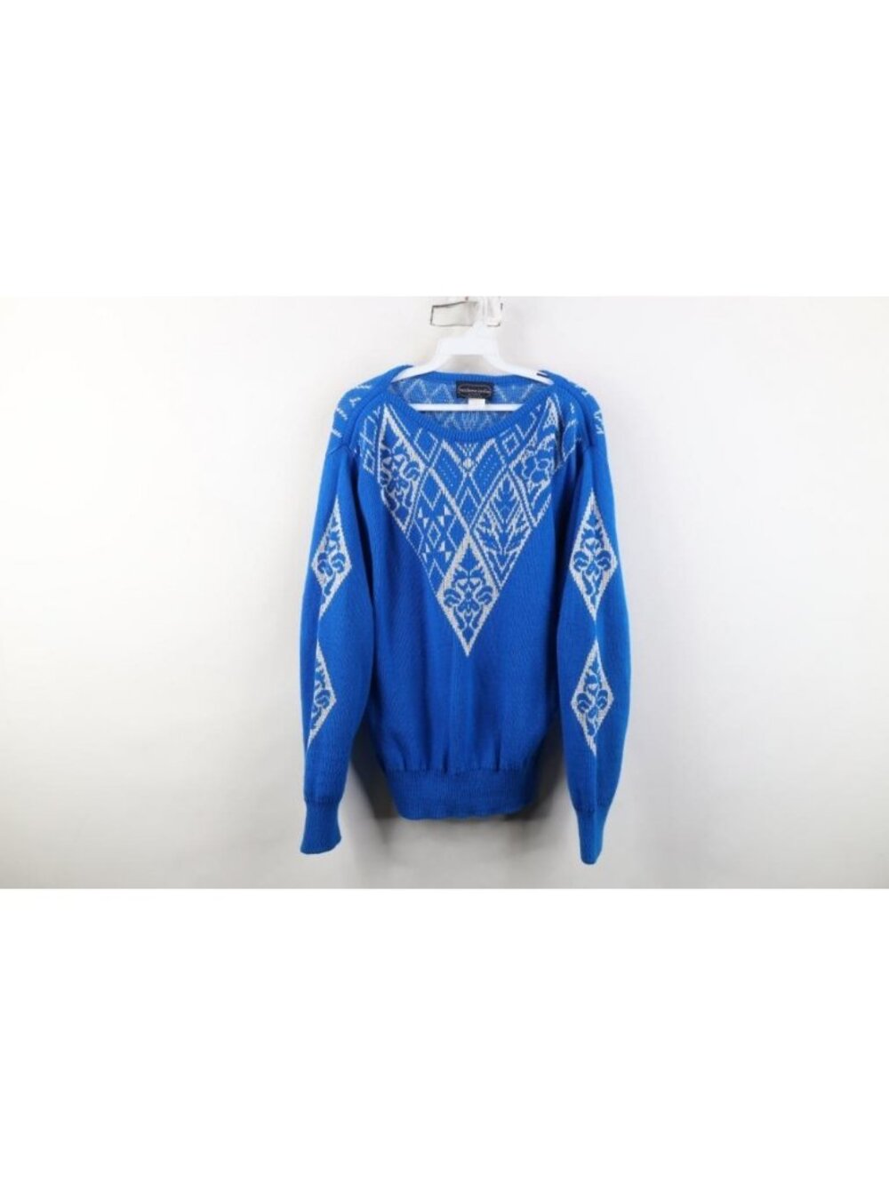 Vintage 80s 90s Streetwear Womens Large Geometric Floral Knit Sweater Blue USA